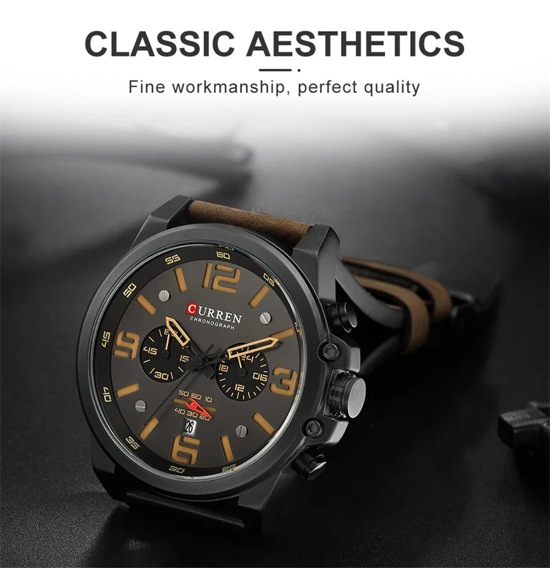 CURREN 8314 Men Quartz Watch Waterproof Chronograph Business Leather Belt Retro Watch For Men Watches Student Wristwatch Sports