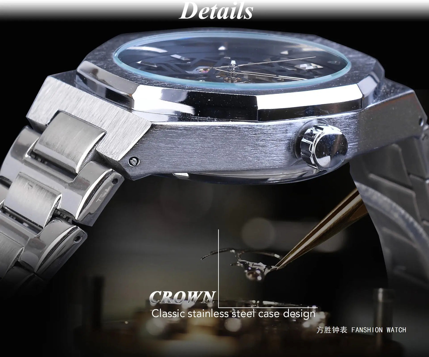Forsining 344D  Luxury  Hollow Automatic Mechanical Watch Men Luminous Foreign Trade Cross-border Tide Waterproof Watches
