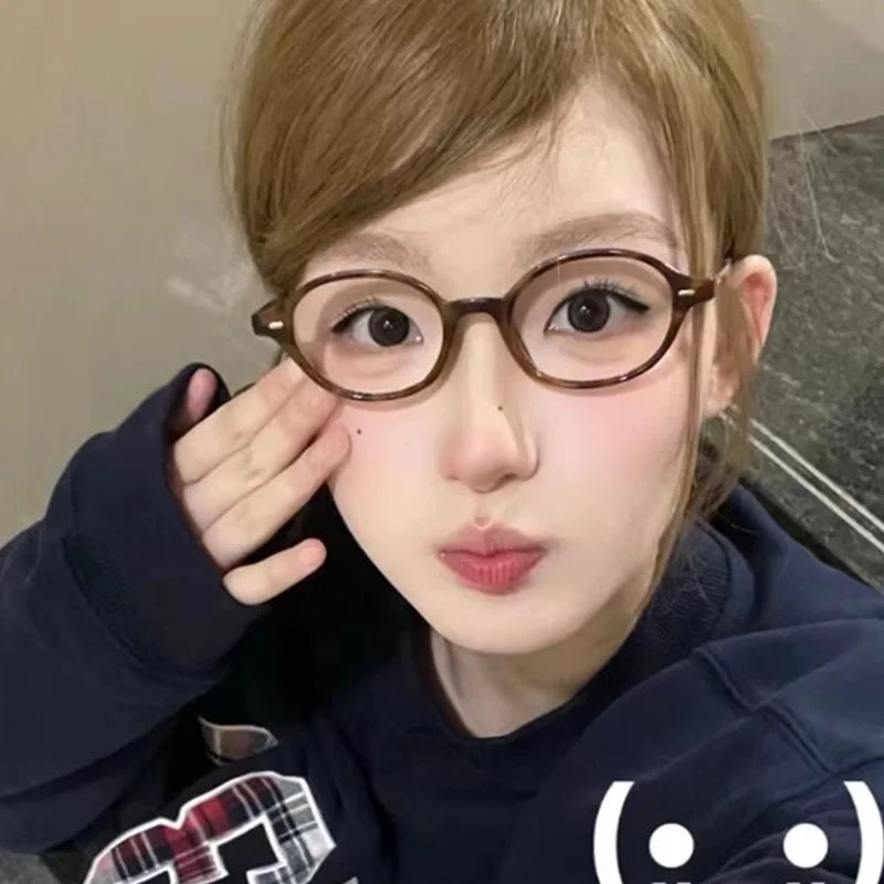 Y2K Retro Leopard Small Oval Frame Glasses Women Spice Girl Cool Eyewear New Black Reading Computer Anti Blue Light Eyeglasses