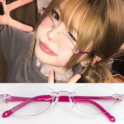 Retro Narrow-frame Glasses Women Anti-Blue Light Rimless Y2K Square Harajuku Eyewear Decorative Computer Eyeglasses Accessories