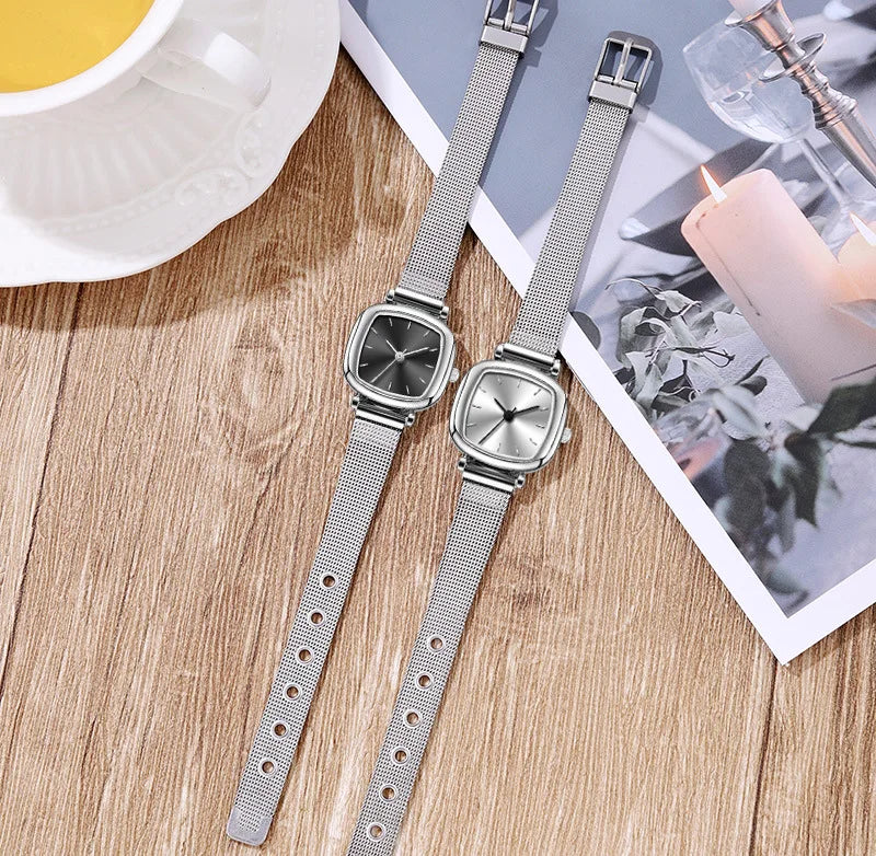 Retro Fashion Ladies Quartz Wrist Watch New Square Watch Women Student Simplified Netbelt Watch Reloj Mujer Relogio Feminino