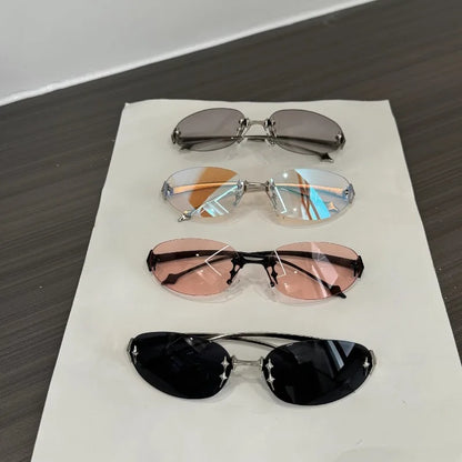 2026 Fashion Rimless Sunglass for Women Men Vintage Star Shaped Small Oval Frameless Y2K Blue Light Blocking Glasses Daily Wear