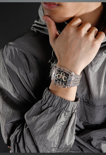 Naviforce 7105 Casual New Chronograph Mul-tifunction Watches Sports Silicone Man Transparent Case Wristwatch