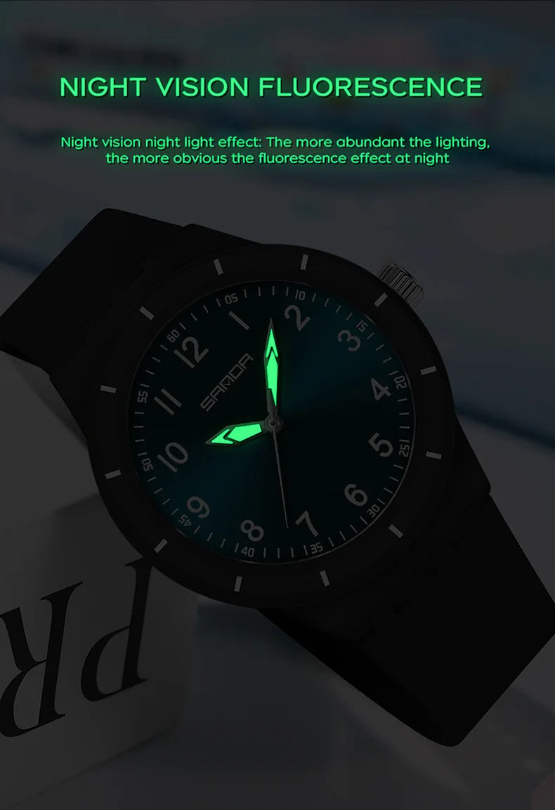 SANDA 9075 Men New Luxury Simple Original Watches Gift Silicone Quartz Wristwatches