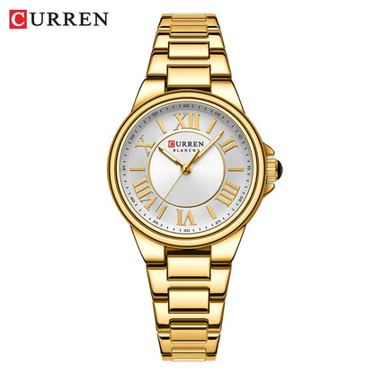 CURREN 9091 Luxury Original Woman Round Watch Stainless Steel 3ATM Waterproof  Wristwatch