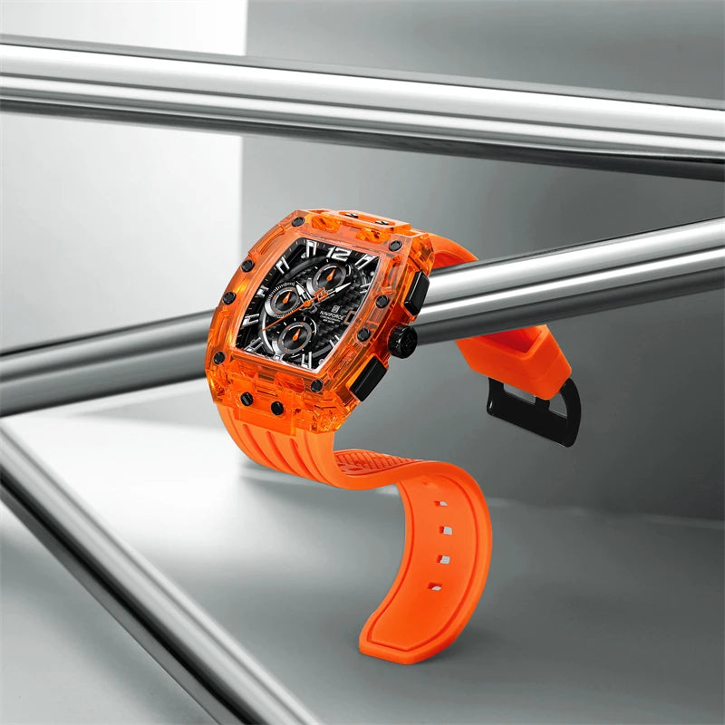 Naviforce 7105 Casual New Chronograph Mul-tifunction Watches Sports Silicone Man Transparent Case Wristwatch