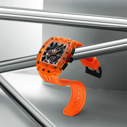 Naviforce 7105 Casual New Chronograph Mul-tifunction Watches Sports Silicone Man Transparent Case Wristwatch