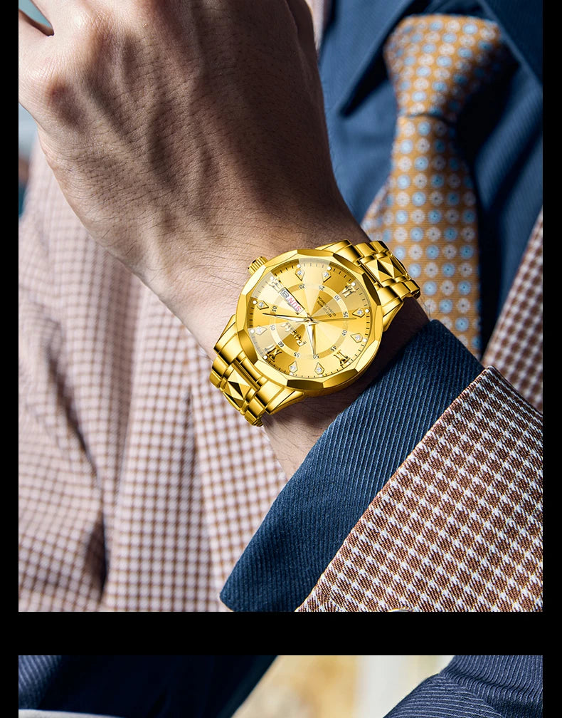 POSHI Men's Quartz Watch Original Waterproof Luminous Dual Calendar Quartz Wristwatch