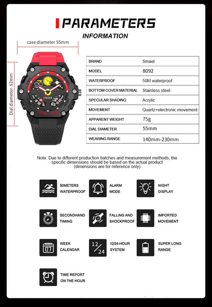 SMAEL 8092 New Sport Electronic Military Watches Men Waterproof watch