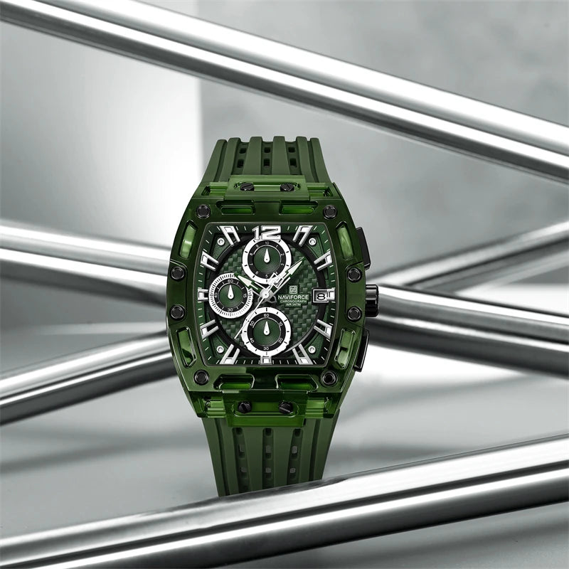 Naviforce 7105 Casual New Chronograph Mul-tifunction Watches Sports Silicone Man Transparent Case Wristwatch