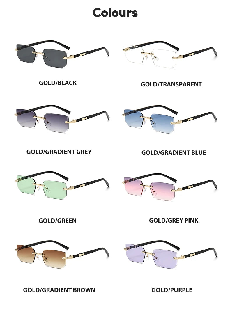 Trendy Rimless Sunglasses for Men Women Fashion Frameless Rectangle Sun Glasses