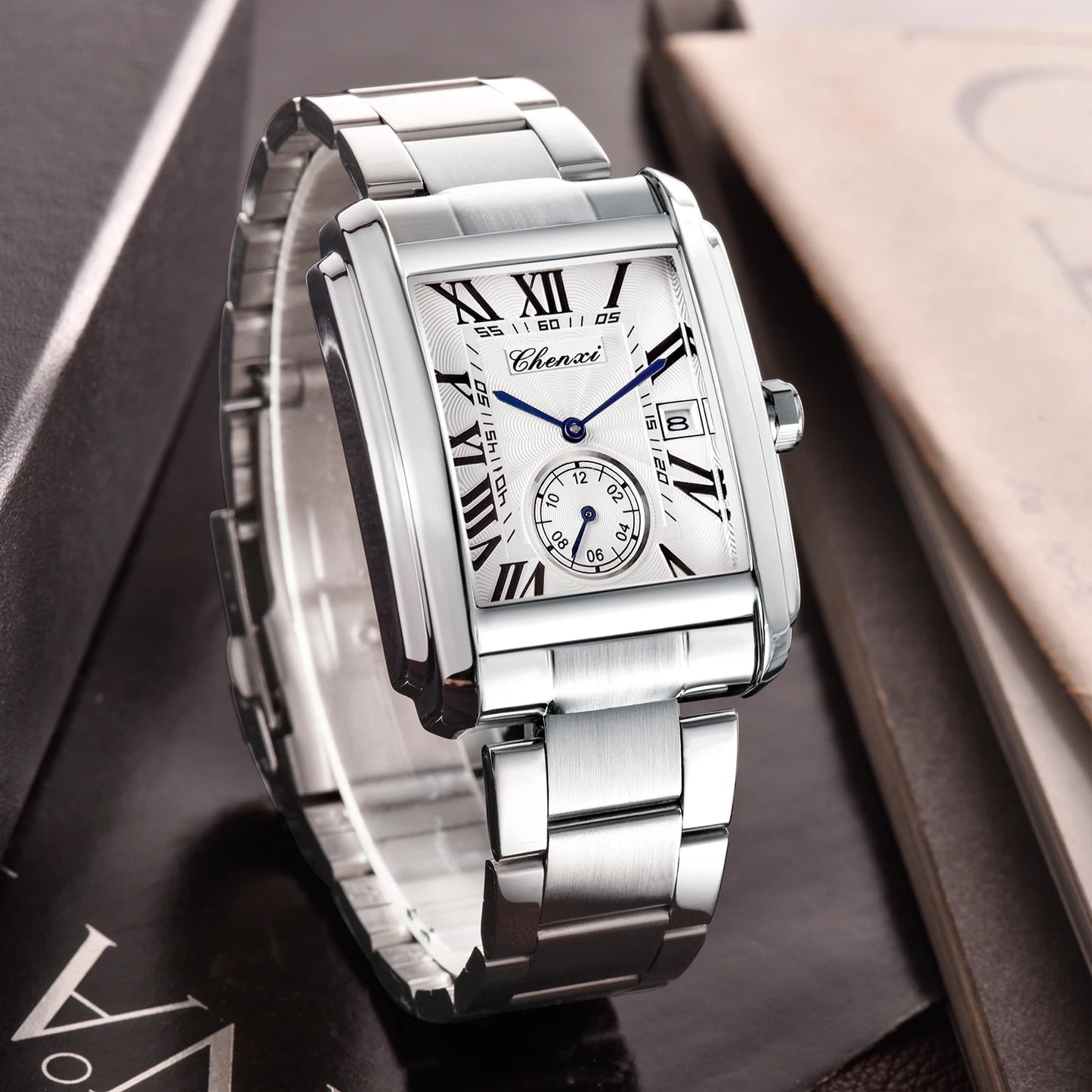 CHENXI 8216 Top Luxury Brand Square Silver Color Men Quartz Watches