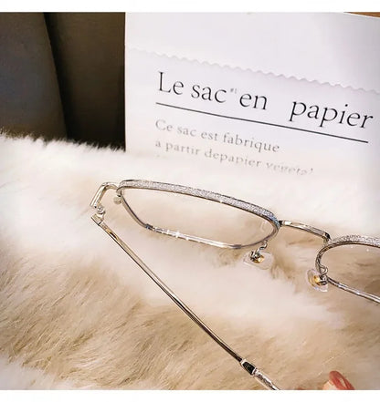 Anti Blue Light Reading Glasses Women Fashion Glitter Anti Blue Light Presbyopic Eyeglasses Frame Oversize Metal Eyewear óculos