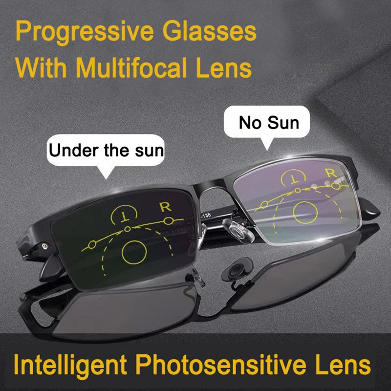 Titanium Transition Photochromic Progressive Reading Glasses Men Hyperopia Presbyopia diopters Outdoor Presbyopia Lens Eyewears