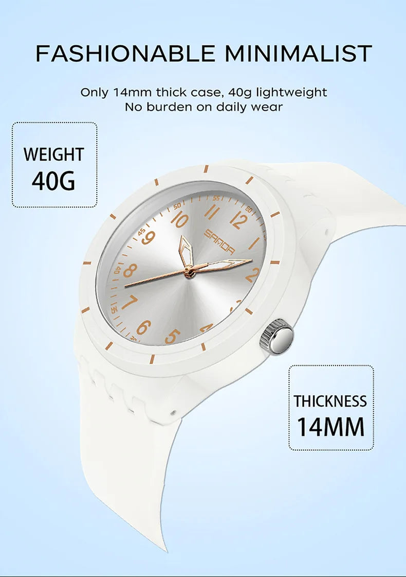 SANDA 9075 Men New Luxury Simple Original Watches Gift Silicone Quartz Wristwatches