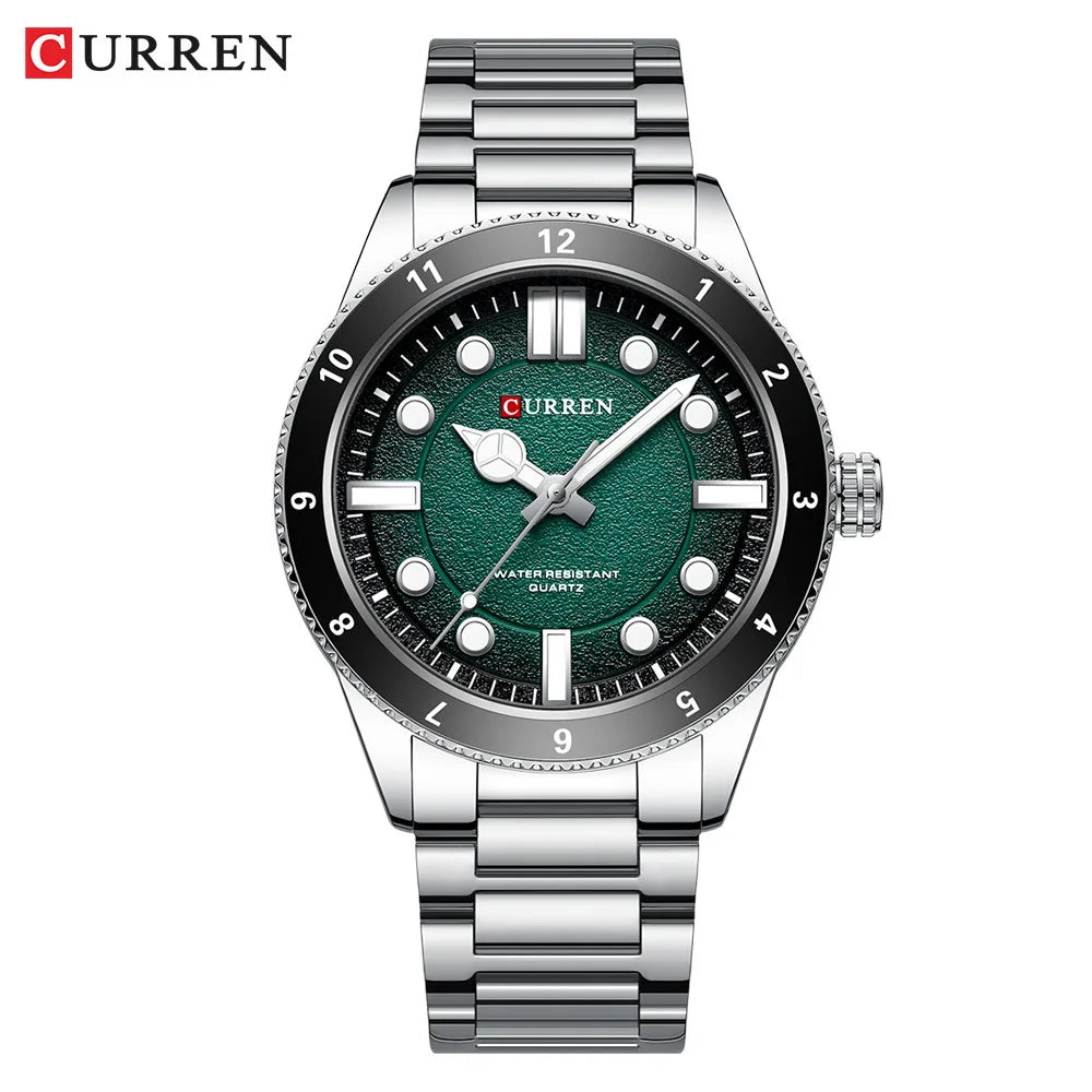 CURREN 8450 Stainless Steel Strap Men's Quartz Watch Business Blue Green Clock Analog Display Wrist Watches for Male