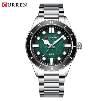 CURREN 8450 Stainless Steel Strap Men's Quartz Watch Business Blue Green Clock Analog Display Wrist Watches for Male