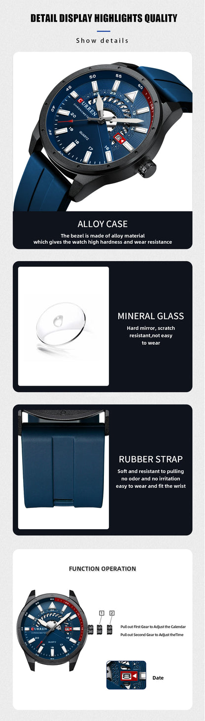 Curren 8421 Brand New Sport Silicone Quartz Men’s Watch Waterproof Wrist Watches