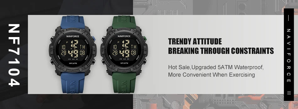 Naviforce 7104 Men Fashion Outdoor Watch Electronic LCD Digital Casual Watch