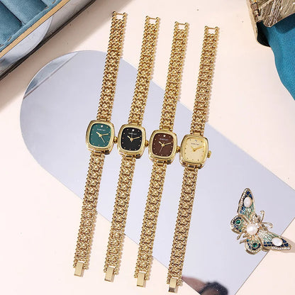 Fashion Retro Square Gold Watch High Quality Women Bracelet Watches Luxury Bead Link Strap Wristwatches Ladies Clock Gifts