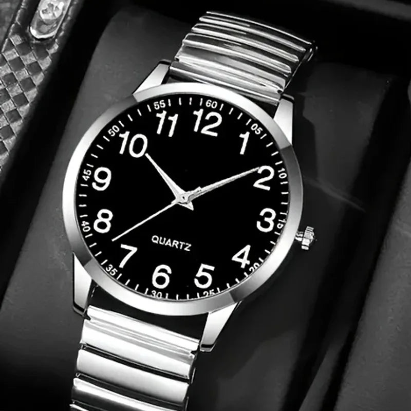 1/2PCS Couple Quartz Watch Fashion Creative Arabic Numerals Round Dial Elastic Band Elegant Couple Wristwatch Gift for Lovers