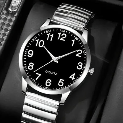 1/2PCS Couple Quartz Watch Fashion Creative Arabic Numerals Round Dial Elastic Band Elegant Couple Wristwatch Gift for Lovers