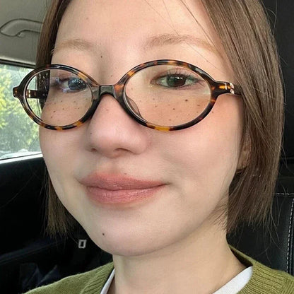 Y2K Retro Oval Frame Glasses Women Leopard Ins Sweet Cool Eyewear Trend Brand Reading Computer Anti Blue Light Eyeglasses