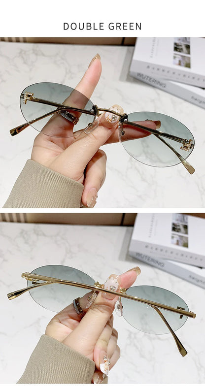 Elegant Diamond Oval Sunglasses Male Letter "F" Rimless Sunglasses  car sunglasses 90902