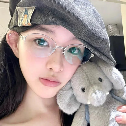 Korean Golden Silk Edge Half Frame Glasses Retro Oval Frame Eyeglasses Reading Computer Sweet Cool Anti Blue Light Eyeglasses