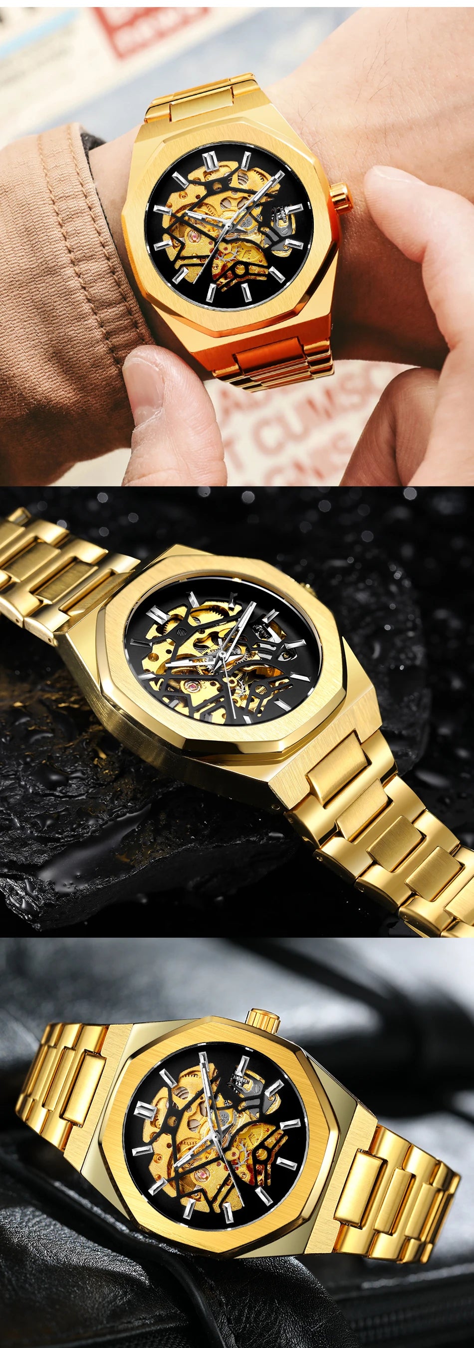 Forsining 344D  Luxury  Hollow Automatic Mechanical Watch Men Luminous Foreign Trade Cross-border Tide Waterproof Watches