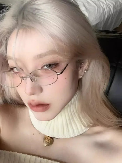 Japanese Harajuku Small Metal Oval Glasses Frame for Women No Makeup Fashion Anti-blue Glasses Men Fashion Anime Cosplay Props