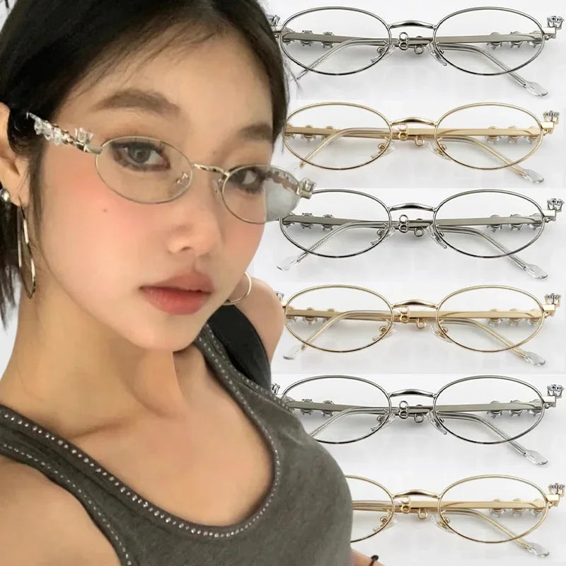 Fashion Small Square Glasses Frame for Women Metal Blue Light Blocking Glasses Japanese Men Retro Trendy Reading Y2K Eyeglasses