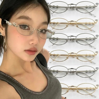 Fashion Small Square Glasses Frame for Women Metal Blue Light Blocking Glasses Japanese Men Retro Trendy Reading Y2K Eyeglasses