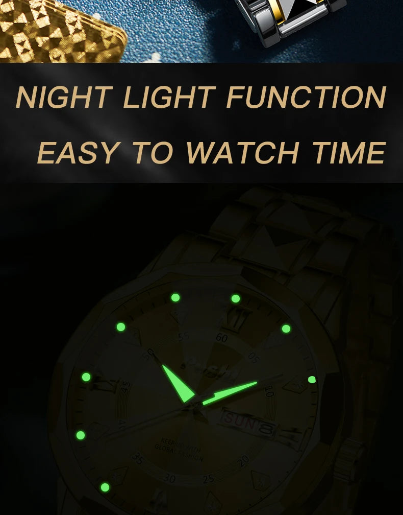 POSHI Men's Quartz Watch Original Waterproof Luminous Dual Calendar Quartz Wristwatch