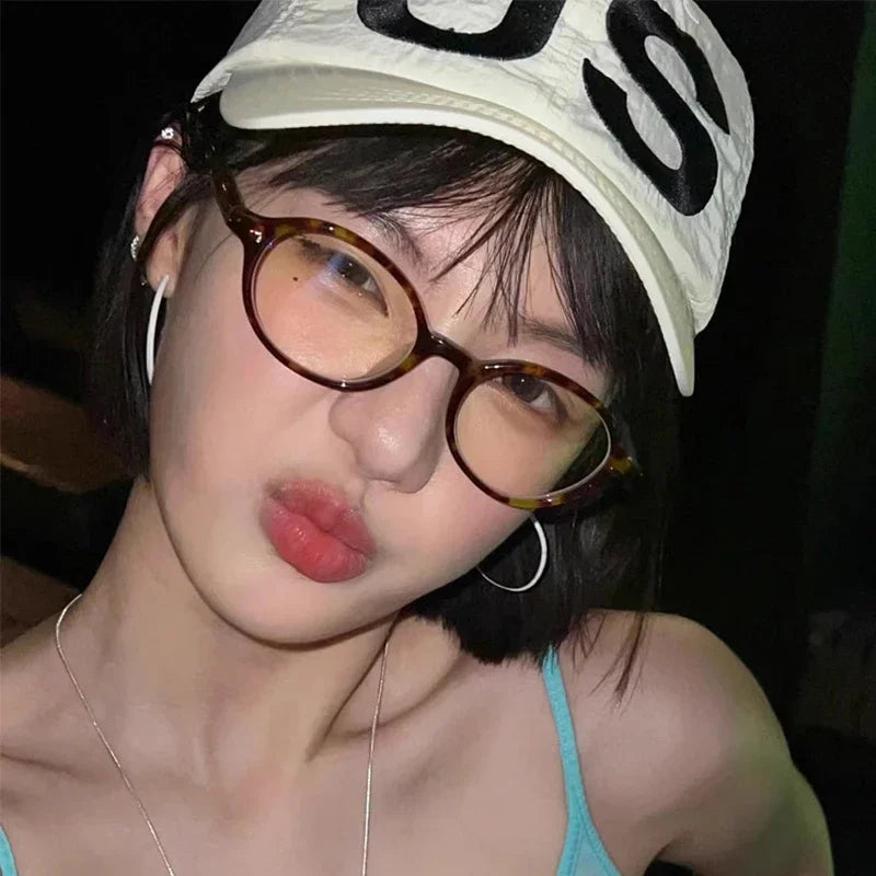 Y2K Retro Oval Frame Glasses Women Leopard Ins Sweet Cool Eyewear Trend Brand Reading Computer Anti Blue Light Eyeglasses