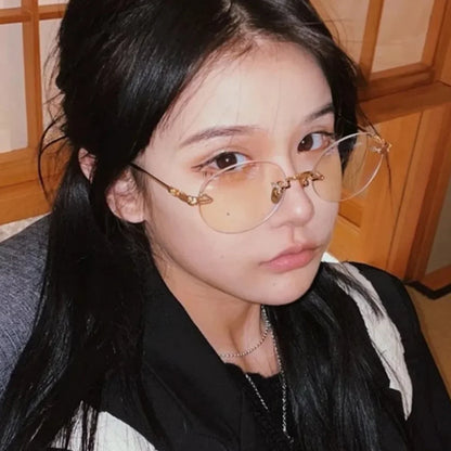 New Trendy Anti-blue Light Vintage Frameless Square Eyeglasses for Women Girls Blue Light Blocking Glasses Eyewear Accessories