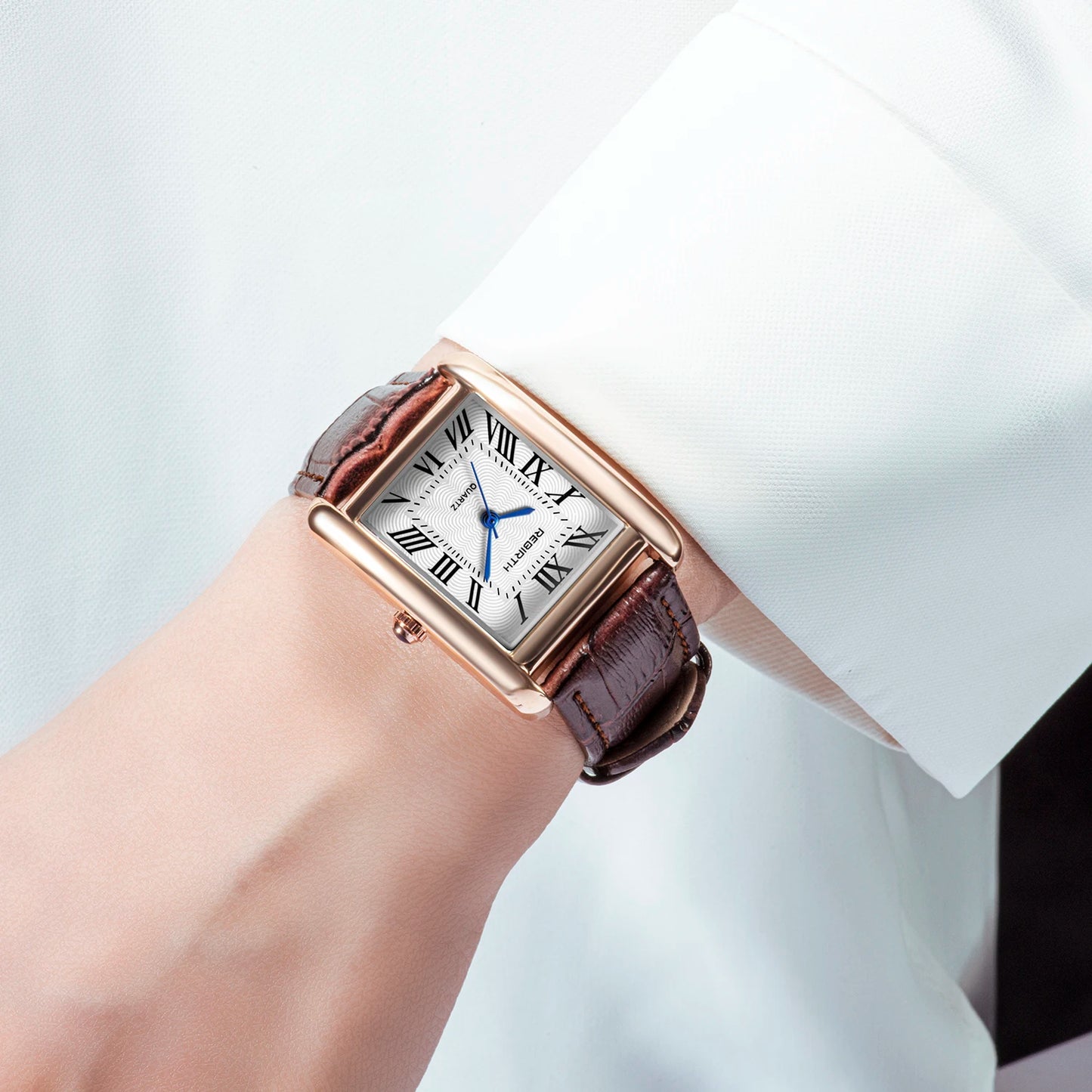 Rebirth 002 Roman Scale Black Elegant Mini Light Women's Leisure Watch Top Brand Quartz Movement Leather Strap Fashion