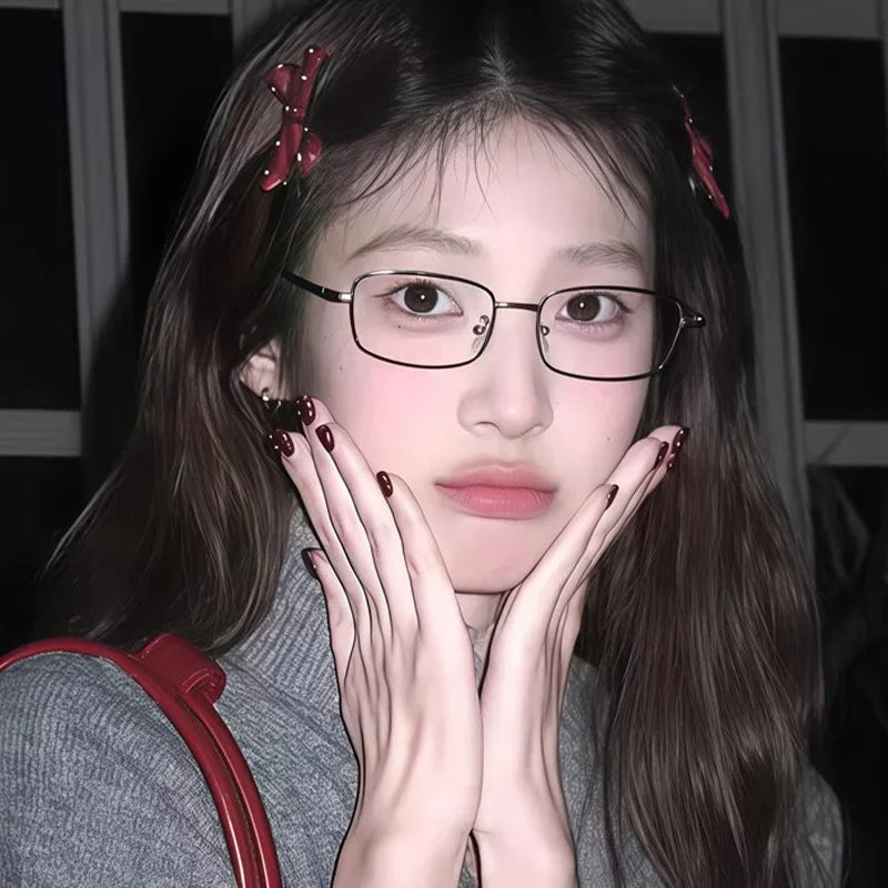 Y2K Vintage Black Silver Metal Eyeglasses Fashion Clear Reading Glasses