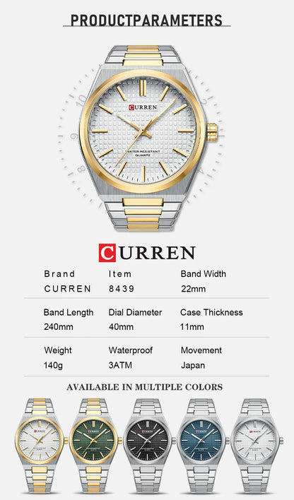 CURREN 8439 Quartz Wristwatch  Stainless Steel Strap Wristwatch for Men Gift