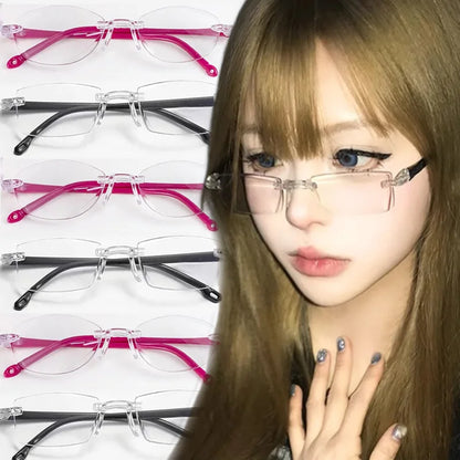 Retro Narrow-frame Glasses Women Anti-Blue Light Rimless Y2K Square Harajuku Eyewear Decorative Computer Eyeglasses Accessories