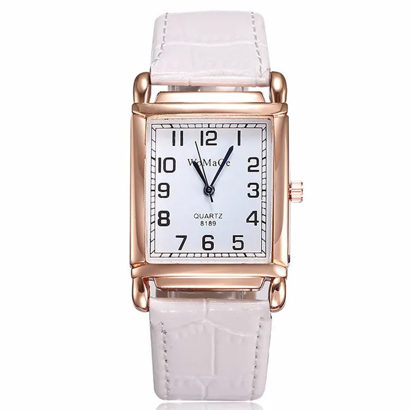 Fashion Women Watches Luxury Metal Rose Gold Square Ladies Quartz Wristwatch Rectangle Red Leather Female Clock