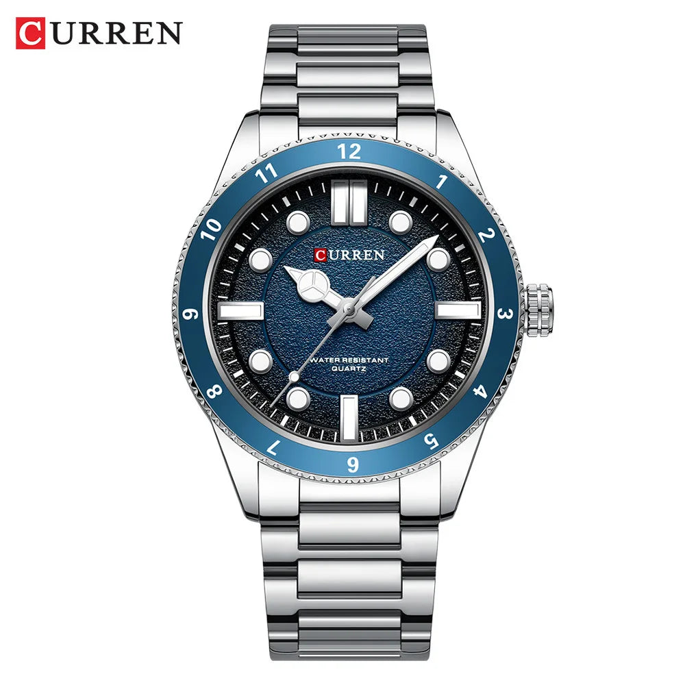 CURREN 8450 Stainless Steel Strap Men's Quartz Watch Business Blue Green Clock Analog Display Wrist Watches for Male