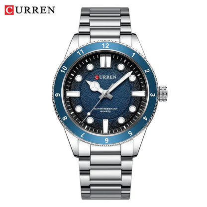 CURREN 8450 Stainless Steel Strap Men's Quartz Watch Business Blue Green Clock Analog Display Wrist Watches for Male