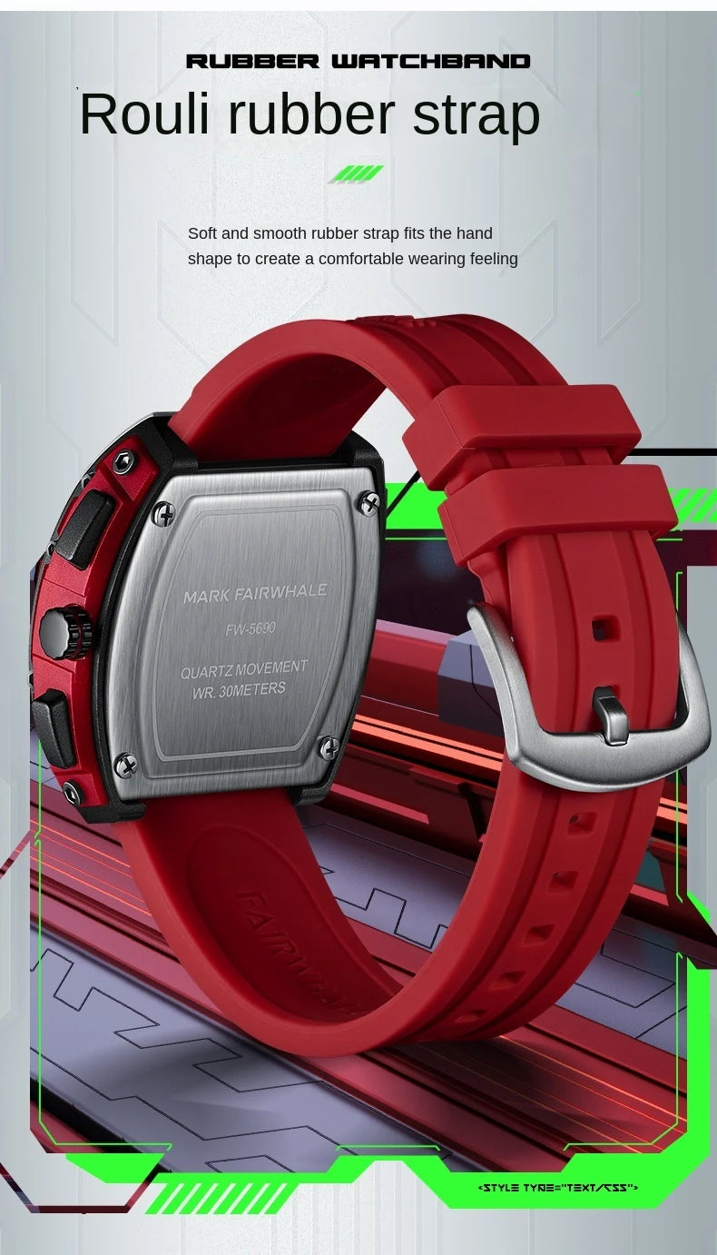 Mark Fairwhale 5690 Life Waterproof Men's Watches Chronograph Quartz Watch for Man Luminous Silicone Wristwatch Male Date Clock