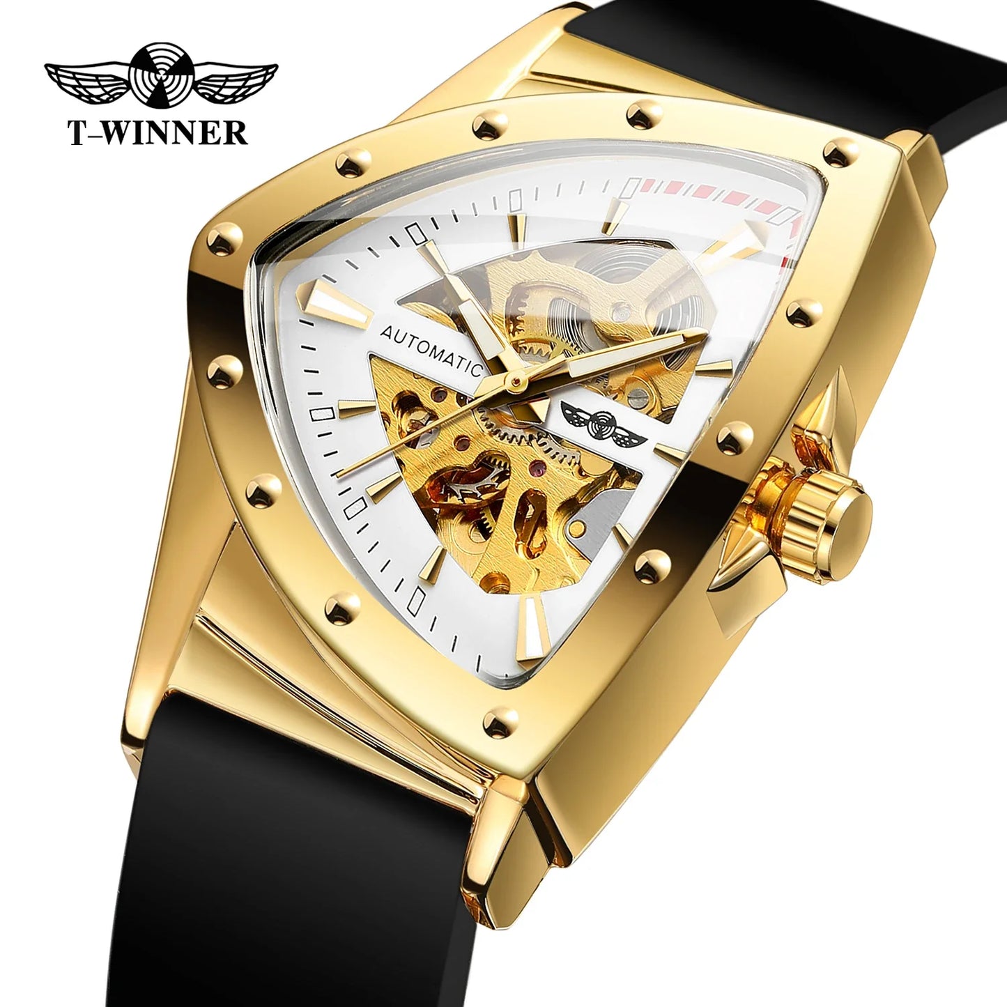 Winner 395R Silicone Sport Men's Luminous Watches Skeleton Automatic Mechanical Watch
