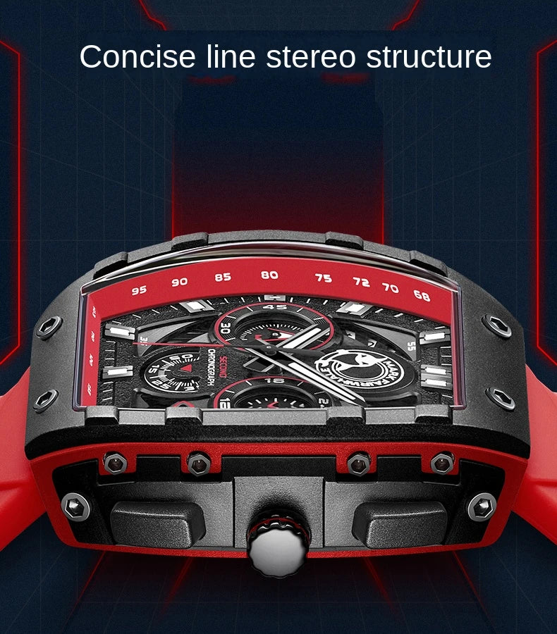 Mark Fairwhale 5670 Men's Top Design Quartz Tonneau Multifunction Chronograph Waterproof Silicone  Sports Quartz Watch for Men