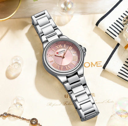 CURREN 9091 Luxury Original Woman Round Watch Stainless Steel 3ATM Waterproof  Wristwatch