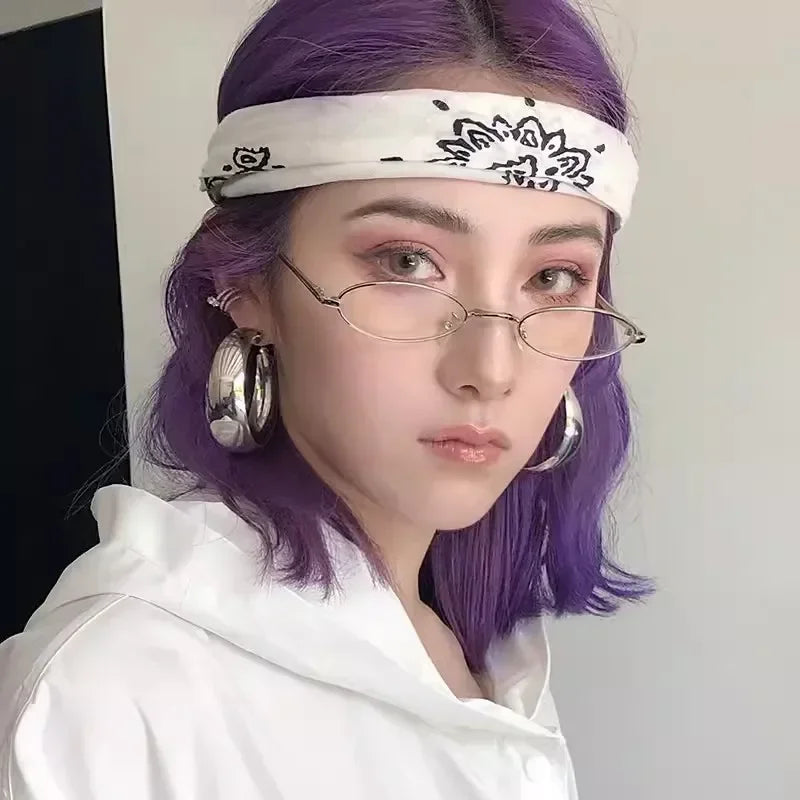 Japanese Harajuku Small Metal Oval Glasses Frame for Women No Makeup Fashion Anti-blue Glasses Men Fashion Anime Cosplay Props