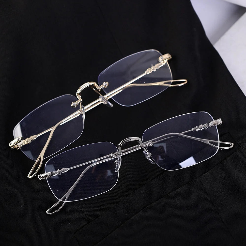 New Transparent Square Rimless Eyeglasses Blue Light Blocking Glasses Fashion Frameless for Women Men Silver Computer Glasses