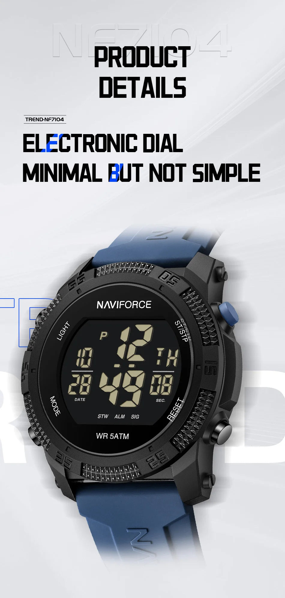 Naviforce 7104 Men Fashion Outdoor Watch Electronic LCD Digital Casual Watch
